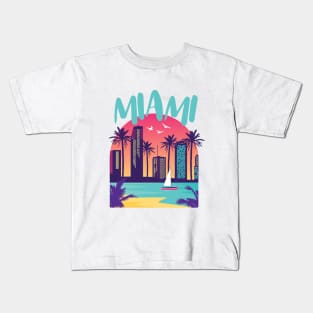 Miami City Skyline Harbour Beach Kids T-Shirt